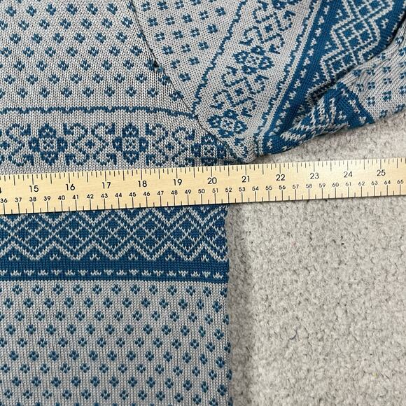 Eddie Bauer Sweater Mens M Gray Blue Wool Fair Isle Nordic Made USA Knit - Picture 12 of 13
